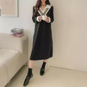 빅사이즈요꼬원피스 T037L503 레이셔츠배색카라원피스 BS (32370734A)