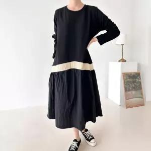 빅사이즈플레어원피스 S624L503 루이배색주름롱원피스 BS (32370735A)