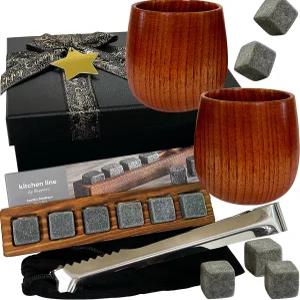 프리미엄 수제 나무 버번 위스키 음용잔 세트 남성/여성용 원목 구식 잔 텀블러 기념일 생일 은퇴 선물