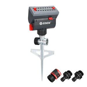 스텝 스파이크 기어 드라이브, 헤비 듀티, 정원 가꾸기 급수 시스템, 잔디 및 정원, 최대 4069평방피트의 범위를 갖춘 Eden 94145 4방향 조절식 미니 터보 진동 스프링클러