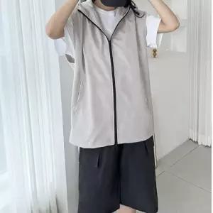 여성 바람막이 조끼 반바지 오버핏 후드 카고 7부 팬츠 셋업