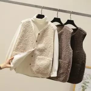 여성 단추 양털 후리스 조끼 뽀글이 베스트 LS0481