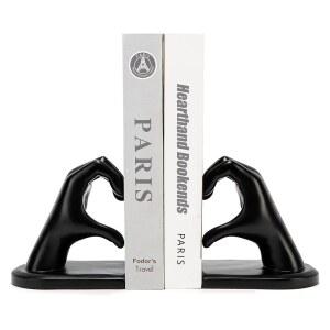 STEVIIEDEN 선반용 손 책장 거실용 오피스 장식용 침실 (블랙) 홈 북엔드, 하트 끝 조각 장식,