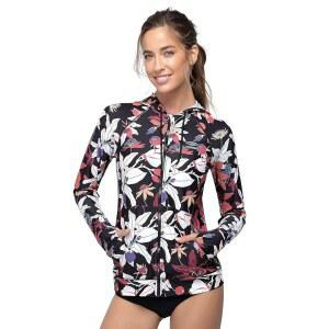 AXESEA 여성용 후디 래쉬가드 UV 자외선 차단 긴팔 후드 수영 셔츠 풀 지퍼 프론트 수영복 상의