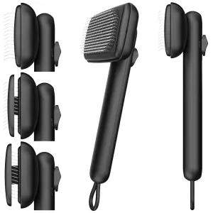 길고 짧은 털을 가진 개 고양이 제모를 위한 타오미펫 셀프 클리닝 쉐딩 브러시 그루밍 도구 (블랙)