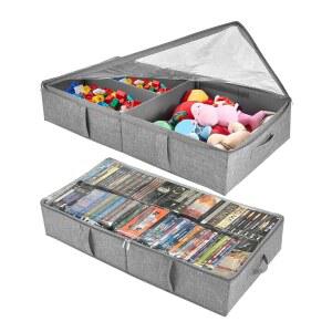 2팩 침대 밑 보관함 투명 푹신한 용기 옷 담요를 회색 보관할 보관함(31.8 16 5.9인치) PVC 및 보관 소파 신발 뚜껑이 수 접이식 책 정리함 있는 인형