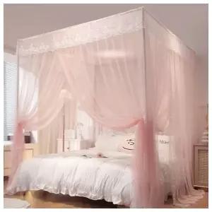 [리빙피스] 레이스 커튼형 침대 모기장 (120x200cm) (핑크)