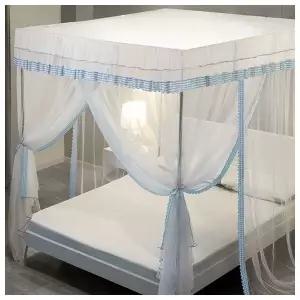 [리빙피스] 체크 커튼형 침대 모기장 (150x200cm) (블루)