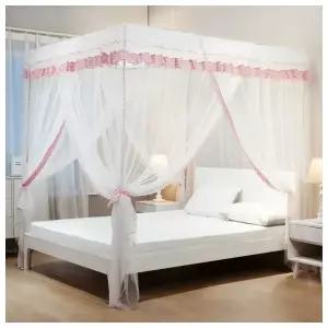 [리빙피스] 체크 커튼형 침대 모기장 (180x200cm) (핑크)