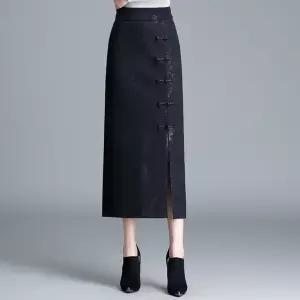 손오공 치마 여성 미디 가을 빈티지 데일리룩 슬릿 H라인 에스닉 KUK3