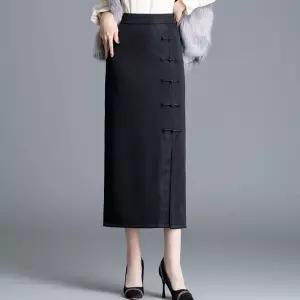 손오공 치마 여자 미디 빈티지 가을 자카드 데일리룩 H라인 패션 힙스터 슬릿 KUK3