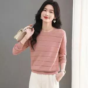 손오공 니트 여자 스웨터 데일리룩 봄여름 스트라이프 긴팔 루즈핏 셔츠 얇은 상의 티 KUK1