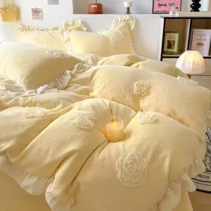 체크 패턴의 레이스 벨벳 이불세트 양면 밀크