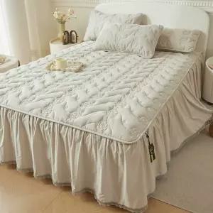 스커트침대커버 누빔 침대패드 커버 레이스 스커트 침대