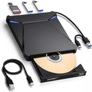 Haiway 5 in 1 외장 블루레이 버너 드라이브 USB 3.0 및 타입-C DVD/CD/블루레이 라이터(SD/TF 카드 리더