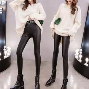 [셀러에이드]여성 무광 기모 가죽레깅스 밴딩 팬츠 겨울 간절기 가죽바지