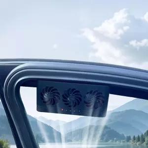 토카브 자동차 태양열 창문 배기 팬 차량 환기 라디에이터 냉각 통풍구(블랙) 3개의 공기 배출구 포함