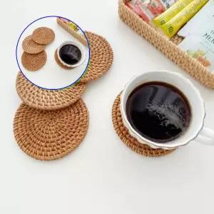 쌍문상회 감성적인 티코스터 10CM 라탄 컵받침 인테리어 소품
