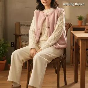 [멜팅브라운] 여성 털안감 노카라 무스탕 조끼 MT25 (42235680A)