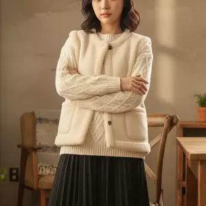 [멜팅브라운] 여성 무스탕조끼 털안감 노카라 털조끼 (42234909A)