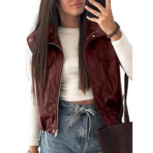EVALESS 인조 패션 재킷 여성 코트 겨울 집업 의상 민소매 오토바이 가죽 가을 조끼