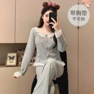 픽호샵 팬츠 면 커플 긴팔 바람 패드 코트 파자마 잠옷세트 봄가을 꾹3