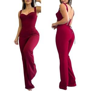 여성 드레시 스트랩 파티 두꺼운 오버롤을 캐주얼 홀리데이 점프수트 CHICME 점프슈트 반도 백리스 레이스업