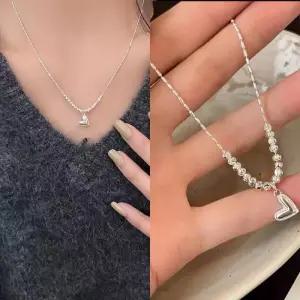 [디작소]여성 s925 실버 구슬 하트 체인 목걸이 (42597603)