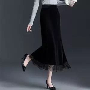 EAMT 스커트 롱 가을 오피스룩 여성용 슬림핏 랩스커트 머메이드 레이스 YJ3