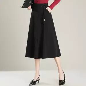EAMT 스커트 여성 롱 가을 캐주얼 A라인 플리츠 룩 정장 YJ3