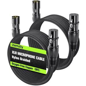 Ltemziiy XLR 케이블 6피트 2팩, 남녀 마이크 케이블, 금도금 3핀 무산소 구리(OFC) 차폐 나일론 브레이드 코드 믹서, 스피커 시스템,