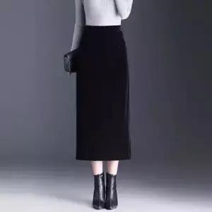 팔콘 여성 여자 스커트 롱 블랙 가을 슬림핏 힙업 벨벳 일자 H라인 트임 KKE3