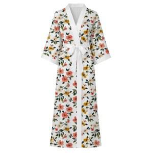 아트패션 여성 실크 플로럴 로브: 롱 새틴 목욕 가운 슬립웨어 라운지웨어
