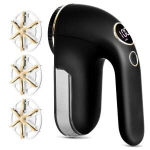 EiLVEY 패브릭 면도기, LED 디스플레이로 충전 가능한 전기 보푸라기 제거기, 6잎 칼날, 3단 속도 조절, 퍼즈, 제거용 스웨터 옷과 가구용 알약, 검은색