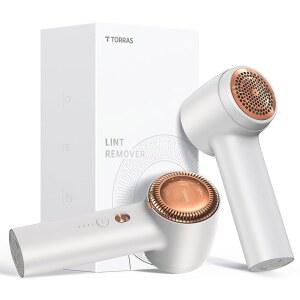 TORRAS 패브릭 면도기 보풀 제거기, 충전식 전기 3단 스웨터 퍼지 제거, 캐시미어, 울, 코트, 가구, 교체용 칼날이 있는 의류 디딜러, 펄 화이트