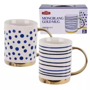 [셀러에이드]골드 색상 머그컵 2개 세트 커피잔 차잔 주방용품