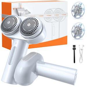 TORRAS 듀얼 헤드 패브릭 면도기, 가장 긴 내구성 및 50ml 대용량 충전식 보푸라기 제거제, 6잎 칼날 디퍼저, 의류 소파 가구용 전기 펄 화이트