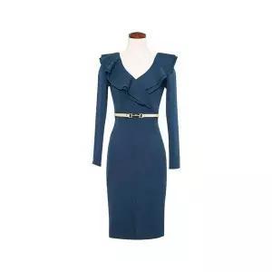 타노스여자 원피스 스커트 럭셔리정장 허리띠 드레스 슬림 봄가을 브이넥 데일리룩 프릴 KUK1