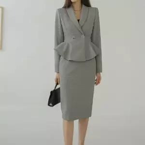 앤트맨 스커트 가을 투피스 브이넥 여성원피스 코트 프릴 정장 체크 힙 무릎까지 오는 OPH3