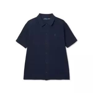 폴로 POLO RALPH LAUREN 텍스처 코튼 리넨 셔츠 스웨터-브라이트 네이비