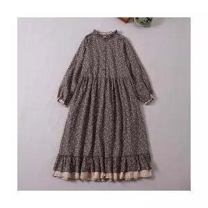 타노스여사친 원피스 치마 롱 가을 프린트 오버사이즈 쉬폰 긴팔 플라워 프릴 데일리룩 루즈핏 KUK3