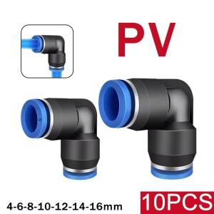 10PCS 공압 퀵 피팅 PV 90도 팔꿈치 플라스틱 4mm 6mm 8mm 10mm 공기 부품 파이프 푸시 인 워터 커넥터