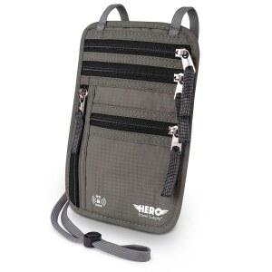 HERO 목 지갑 RFID 차단 여권 홀더 쉽게 숨길 수 있는 여행용 파우치