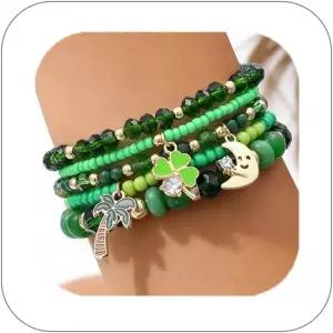 여성용 Aigrnc 보호 비즈 신축성 팔찌 스택 가능 크리스탈 골드 도금 세트 트렌디한 핸드메이드 우정