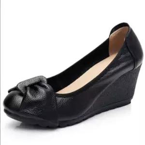 웨지구두 블랙 여성 구두 가죽 웨지힐 중년 정장