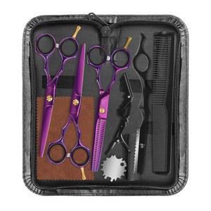 ETHTXE 9Pcs 가용 헤어 가위 세트 스테인리스 스틸 이발 용품 u2013에는 스트레이트 및 묽은 칼 u2013 가정용 용 도구 퍼플 가 포함되어