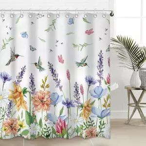 욕실용 무티나 벌새 꽃 샤워 커튼 봄 여름 욕실 장식 세트 - 후크 욕조 커튼이 있는 72x72 방수 패브릭