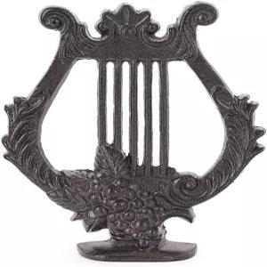 성모르 빈티지 주철 라이어 피규어 - 앤티크 음악 악기 조각 선반용 장식용 하프 악센트 맨텔 책상 홈 앤