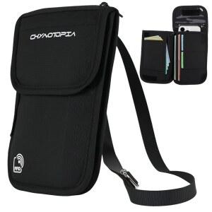 여행용 목 지갑 및 RFID 차단 여권 홀더 u2013 방수 카드 슬롯 조절 가능한 스트랩 남성 여성용 휴대용 문서 정리함 선물 블랙