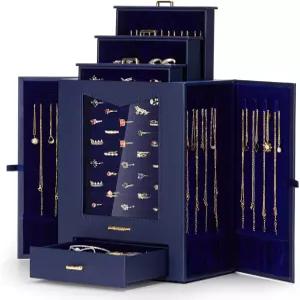 투명 창문 목걸이 후크가 달린 홈데 주얼리 정리함 여성용 박스 진열 케이스 반지 귀걸이 팔찌 및 기타